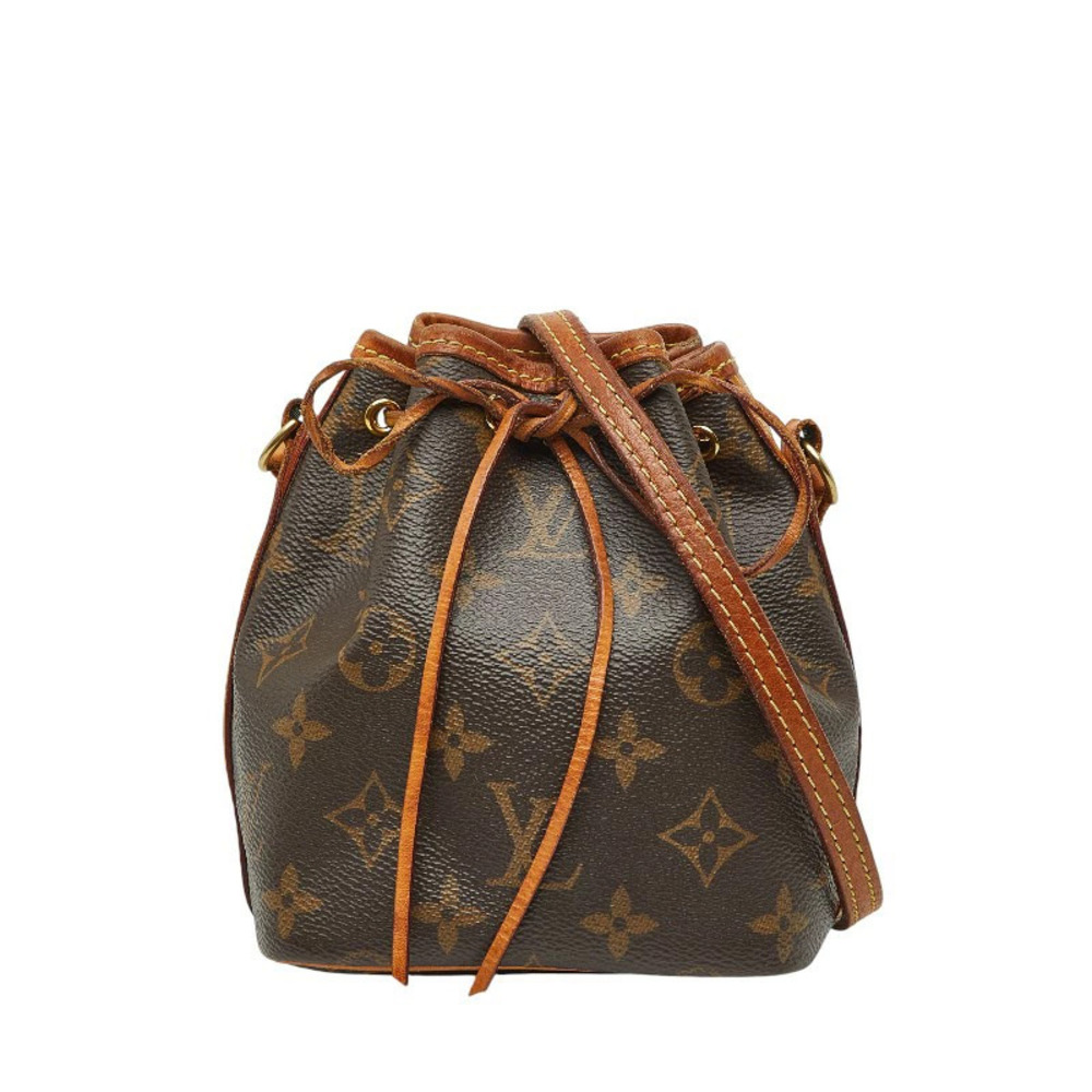 Louis Vuitton Monogram Noe Crossbody Shoulder Bag Drawstring Brown Leather